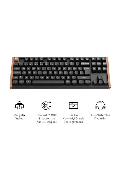 Keychron K8 He Kablosuz Manyetik Anahtar Özel Klavye Gateron Çift Raylı Manyetik Anahtar K8h-f1-tr