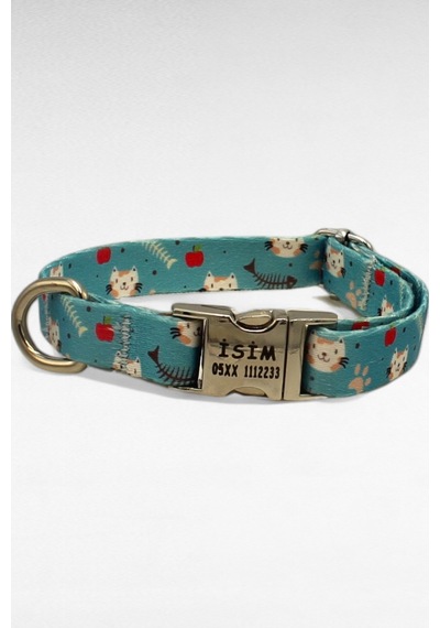 Caramelos İsimli Köpek Tasması, Yavru Köpek Tasması, Küçük Irk Köpek Tasması, Metal Kilit, 1,5 Cm Açık Mavi