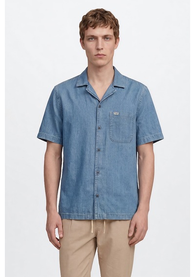 Wrangler Pamuk Relaxed Fit Rahat Kesim Gömlek Yaka Denim Gömlek Mavi