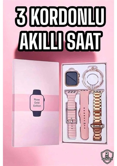 Mey İthalat Akıllı Saat Amoled Ekran 3 Kordonlu Aksesuar Hediyeli Sesli Görüşme