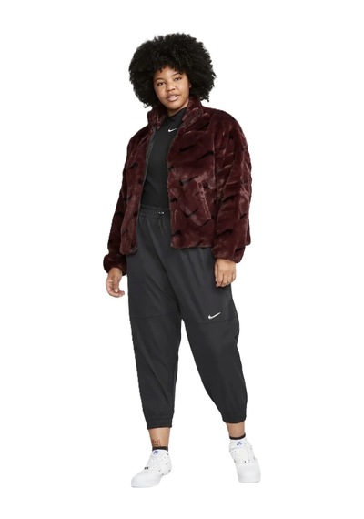Nike Sportswear Loose Fit Printed Faux Fur Jackret Geniş Kalıp Suni Kürk Kadın Ceket Bordo Bordo