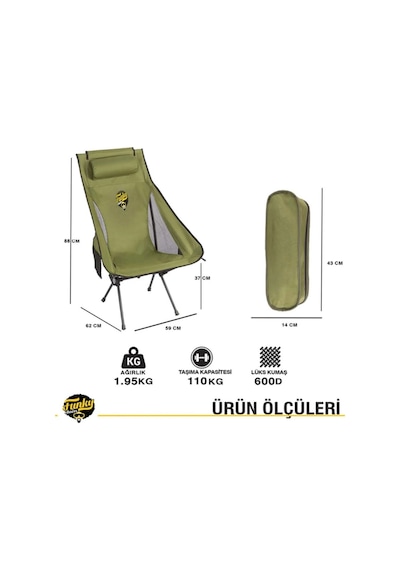 Sky Ultralight Katlanabilir Kamp Sandalyesi - Haki 4 Adet Haki