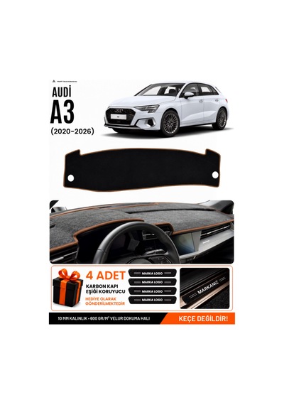 Audi A3 2020-2026 Uyumlu Torpido Koruma, Torpido Örtüsü, Torpido Kılıfı - Siyah Kahverengi
