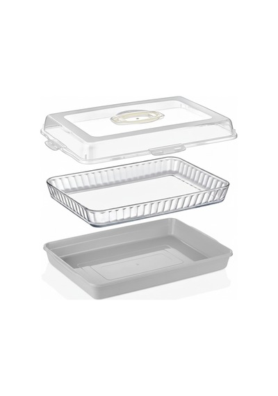 Dikdörtgen Börek Taşıma Kabı Kilitli Kapaklı 45x30x10 Cm Gri