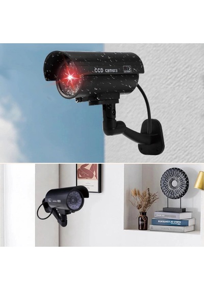 Duvara Monte Edilebilen Kırmızı Işıklı Siyah Sahte Güvenlik Kamerası Fake Kamera Bx40