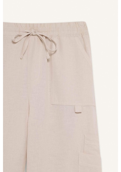 DeFacto Coool Wide Leg Geniş Paça Keten Karışımlı Pantolon Kargo Cepli Yüksek Bel C0964AX24SMBG155