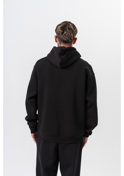 Erkek Respire Yazı Detaylı Kapüşonlu Basic Oversize Hoodie Siyah