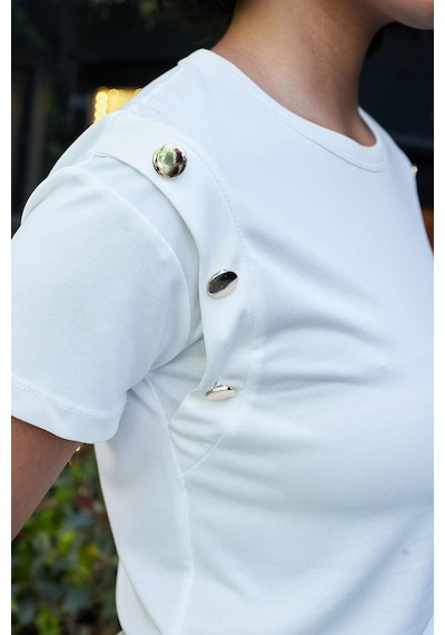 Jument Kadın Kaliteli Modal Kumaş Sıfır Yaka Düğme Aksesuarlı Kısa Kol T-shirt Bluz-krem Krem Jument Kadın Kaliteli Modal Kumaş Sıfır Yaka Düğme Aksesuarlı Kısa Kol T-shirt Bluz-krem Krem
