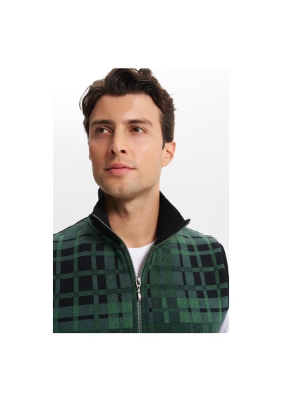 AR-MA Arma Erkek Slim Fit Örme Desenli 3 İplik Şardonlu Dik Yaka Yelek %70 Pamuk %30 Polyester Y6sso9490 Yeşil