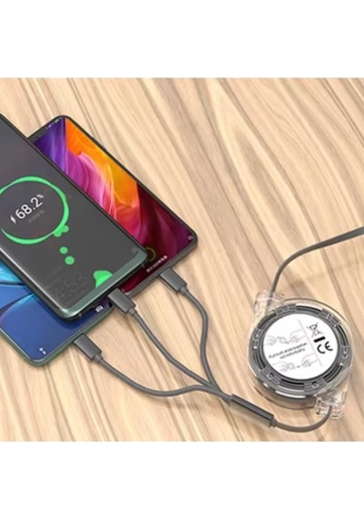 0260 Usb To Type-c Micro Usb Lightning Çoklu Şarj Kablosu Universal Makaralı 3'ü 1 Arada