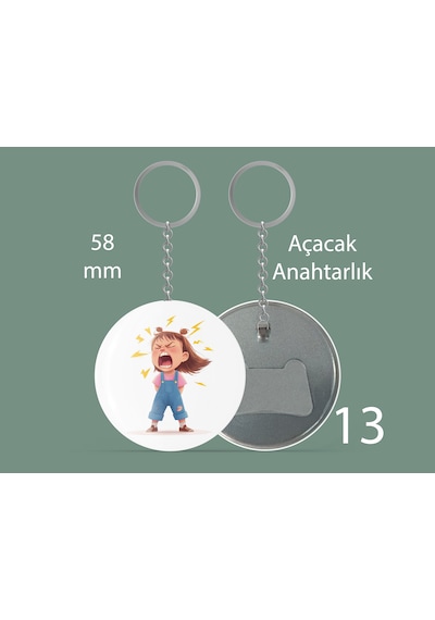 58 Mm Buton Açacaklı Anahtarlık Yuvarlak Baskılı Anahtarlık Sinirli Kız Çok Renkli