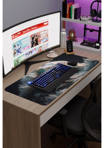 Dalgalar Kaymaz Dikişli Kauçuk Oyuncu Mousepad V2 - 90x40 Xxl Gaming Mouse Pad Fare Altlığı