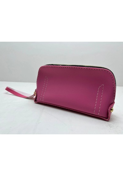 Deri Kumaş Pembe Renk 17x10 Cm Takı-makyaj Fermuarlı Çantası