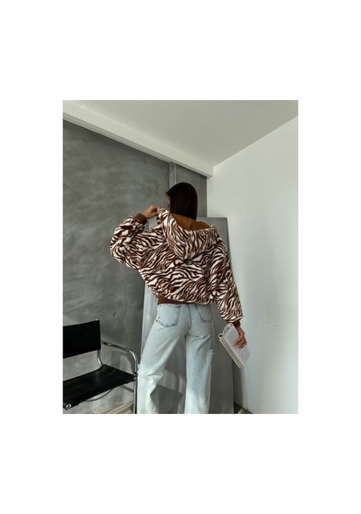 Verymoda Leopar Baskılı Peluş Mont F1650 Taba Zebra