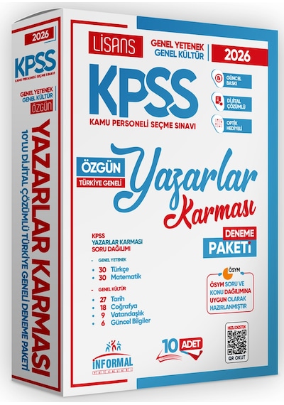 2026 Güncel KPSS Lisans-Önlisans-Ortaöğretim Yazarlar Karması 10lu Deneme Paketi GY-GK Çözümlü TG