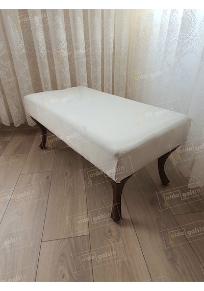 Ayak Ucu Kapı Önü Antre Düz Bench Puf Orta Sehpa Ceviz Ayak 110 45 Beyaz