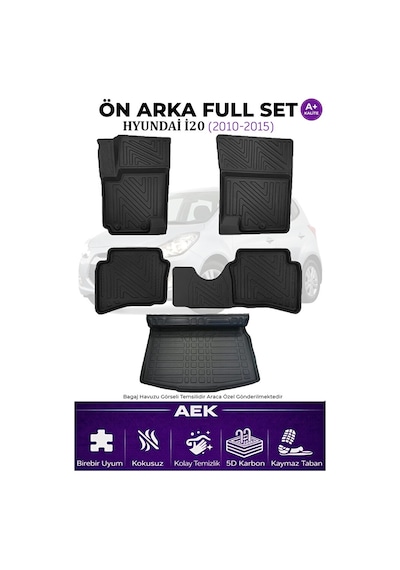 Hyundai İ20 2010-2015 5d Karbon Paspas Takımı +3d Pvc Bagaj Havuz