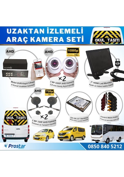Full AHD Araç Kamera Seti 4 Kameralı 320 GB Harddisk Dahil Kayıt