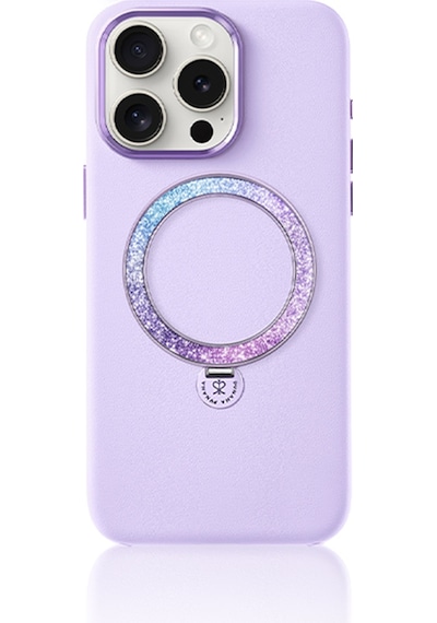 Apple Uyumlu iPhone 16 Pro Max Kılıf Magsafe Şarj Özellikli Standlı Suni Deri Pynana Dancing Circle Serisi Lila
