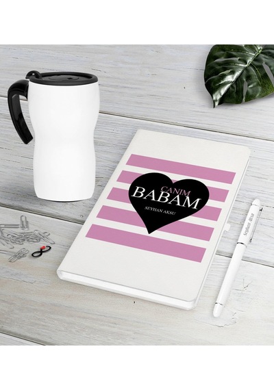 Kişiye Özel Canım Babam Beyaz Defter Kalem Termos Mug Seti-1