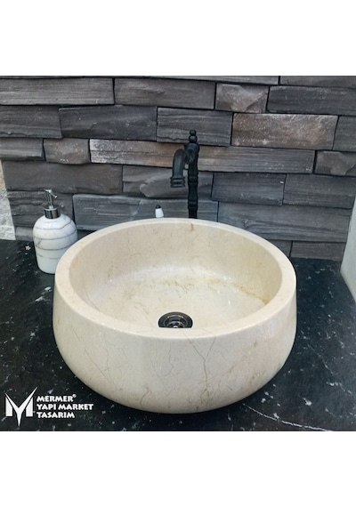 Bej Mermer Oval Silindir Lavabo