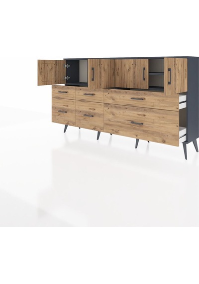 Arges Konsol 4 Raflı 6 Çekmeceli 4 Kapaklı 176x30x99 Antrasit-çam Atlas Çam - Antrasıt Arges Konsol 4 Raflı 6 Çekmeceli 4 Kapaklı 176x30x99 Antrasit-çam Atlas Çam - Antrasıt