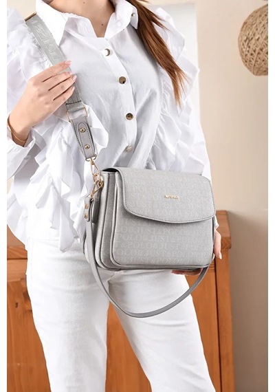 Just Polo Kadın Baskılı Ayarlanabilir Askılı Şık Ve Lüks El & Omuz Çantası Shoulder Bag Gri