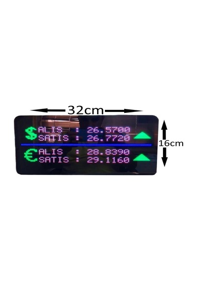 İnternet Bağlantılı Dijital Döviz Tabelası Kasa Ölçüsü: 16x32 Cm