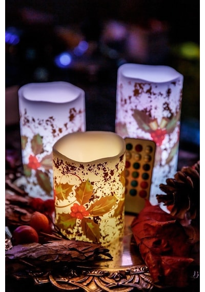 Yılbaşı Noel Temalı 3 Lü Set Led Gerçek Mum Kumandalı 9 Renk Yana Karışık