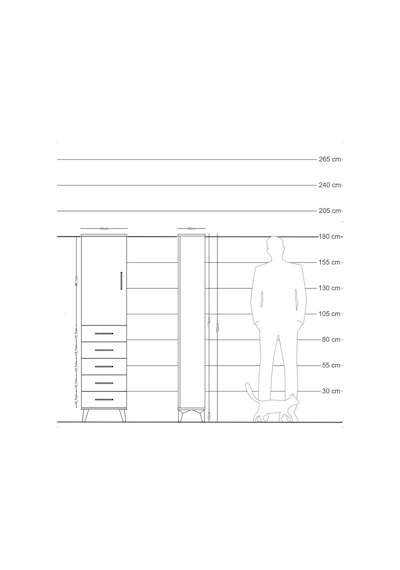 Arges Dolap 2 Raflı 5 Çekmeceli Tek Kapaklı 44x30x182 Çam-çam Çam