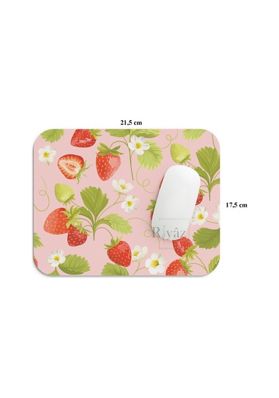 Çilek Desenli - Dikdörtgen Mouse Pad, 17,5 Cm X 21,50 Cm