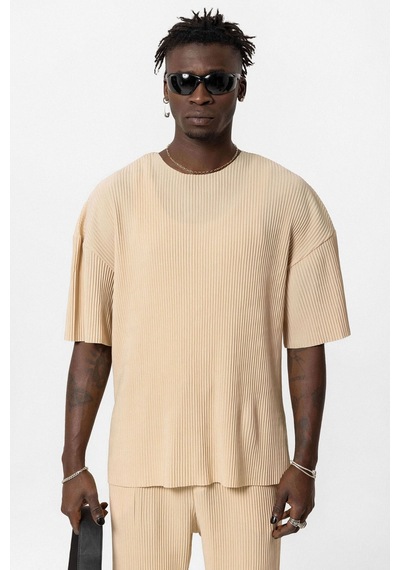 Basic Oversize Bisiklet Yaka Ottoman Takım Bej