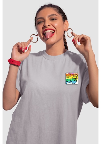 Unisex Renkli Graffiti Baskılı Oversize Beyaz T-shirt Antrasit