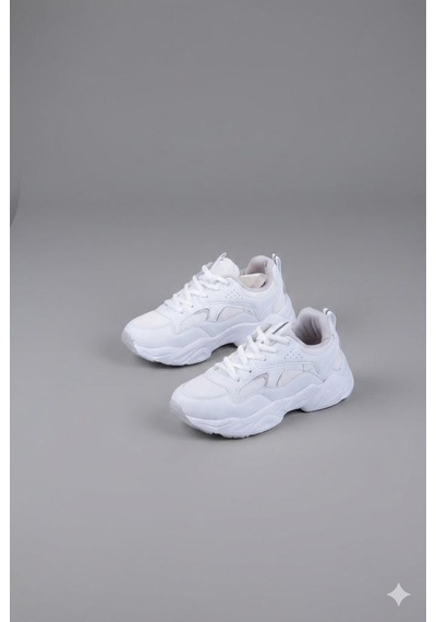 Fort 2107 Lmb Rahat Hafif Kalın Taban Sneaker Kadın Spor Ayakkabı Beyaz