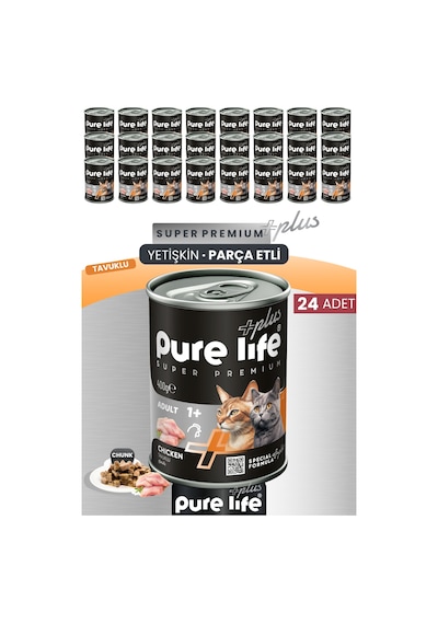 Pure Life Plus 24'lü Tavuklu Yetişkin Konserve Chunk Parça Etli Yaş Mama 400 G