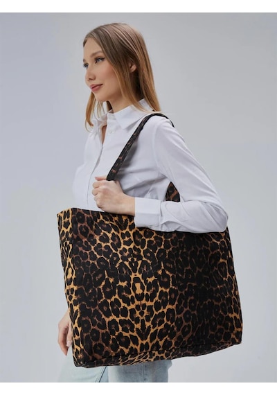 Çınar Bez Çanta Geçişli Leopar Desen Büyük Boy Çanta - Standart
