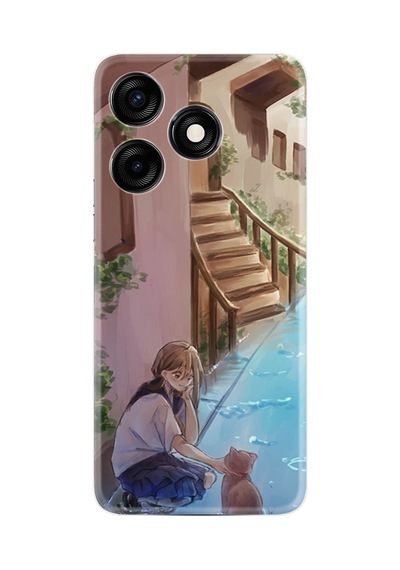 Tecno Spark 10c Kılıf Resimli Desenli Silikon Platinium Series Cat And Girl 1808