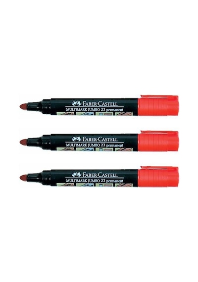 Faber Castell Markör Permanent Jumbo Kırmızı Kalem 3lü