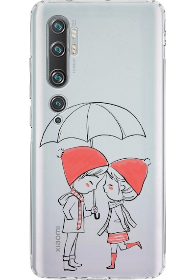 Xiaomi Mi Note 10 Kamera Korumalı Kapak Aşk Tasarımlı Şeffaf Kılıf Şeffaf