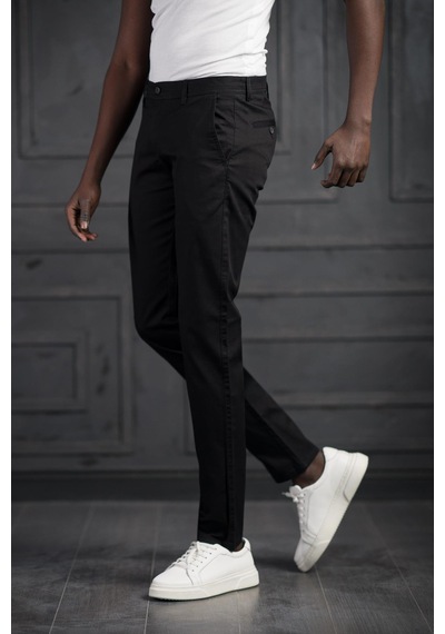 Perpant Slimfit Küçük Armürlü Yazlık Pamuklu Gabardin Pantolon Siyah