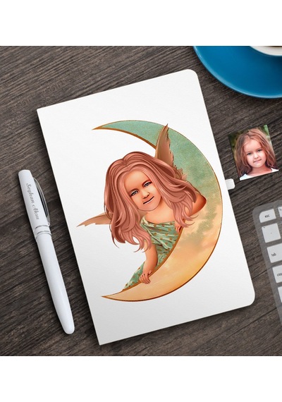 Kişiye Özel Kız Çocuk Melek Karikatürlü Beyaz Defter Ve Kalem Hed