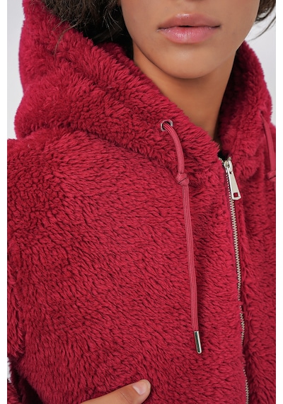 Bigdart 5193 Kapüşonlu Peluş Crop Ceket - Bordo