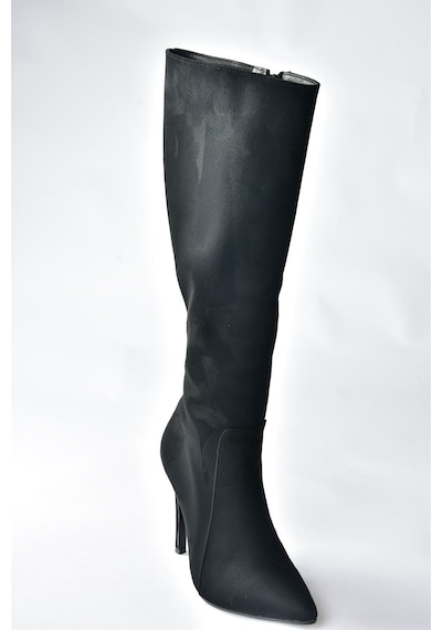 Fox Shoes Siyah Süet İnce Topuklu Sivri Burun Kadın Çizme N372530102 Siyah-süet