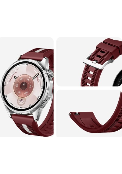 Huawei Watch Gt6 46mm İle Uyumlu Sportstripe Örgü Desen Metal Tokalı Silikon Akıllı Saat Kordonu