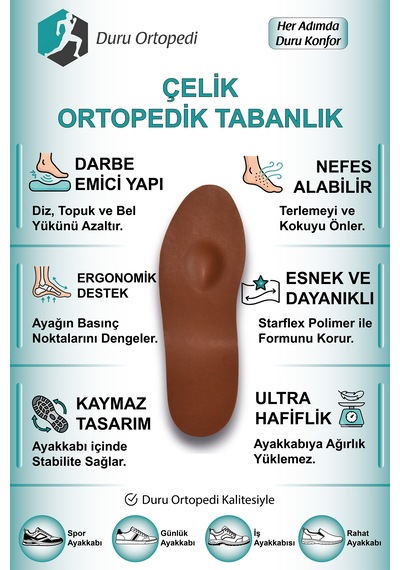 Çelik Destekli Ortopedik Tabanlık Tam Boy 1 Çift