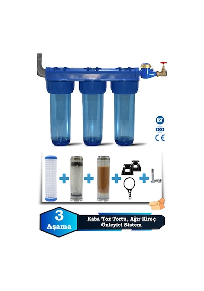 Sumarkt Atlantis Daire Bina Girişi 10 İnch 3 Aşama Su Arıtma Yumuşatma Cihazı Ağır Kireç Önleyici Set