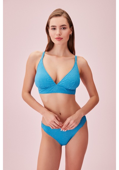 Suwen Yanı Pileli Dokulu Bikini Alt Sb24560t1321 Mavi