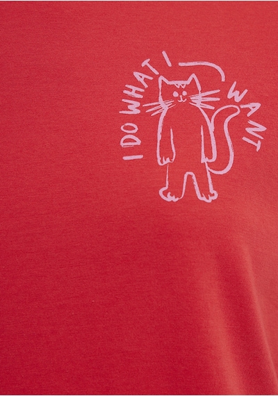Mavi - Kedi Baskılı Kırmızı Tişört 1613873-71083