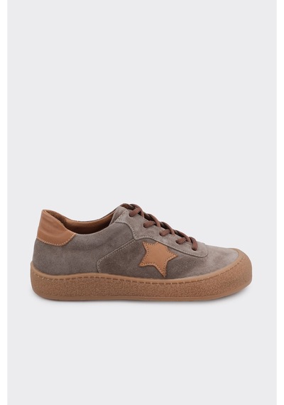 Derinet Hakiki Deri Bağcıklı Kadın Sneaker Vizon Vizon