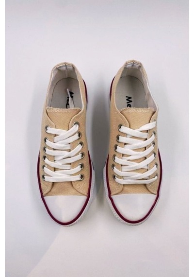 Skywalk Keten Bej Yüksek Taban Sneaker Spor Ayakkabı Bej